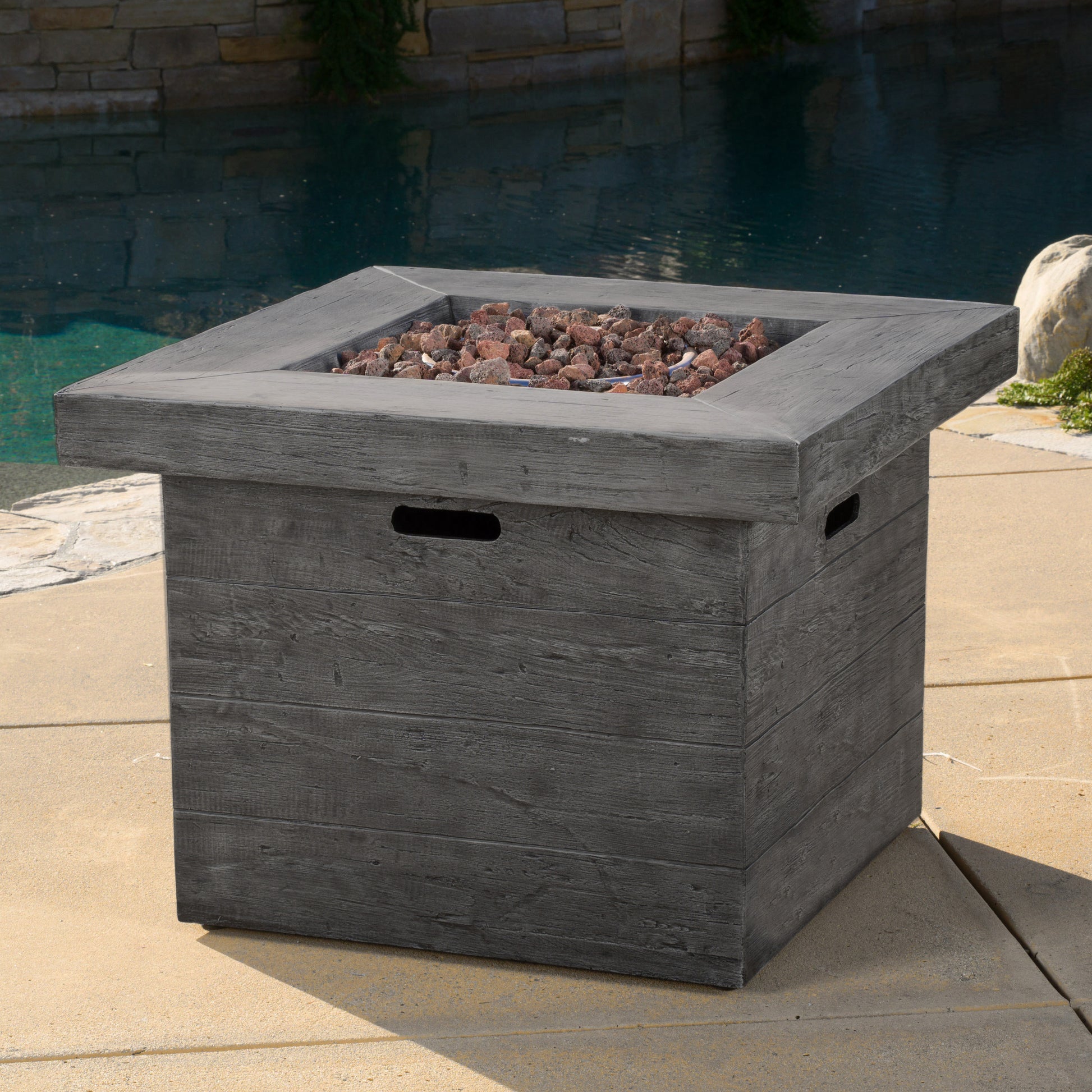 ANCHORAGE 32'' WOOD SQUARE MGO FIRE PIT GREY - 40,000 BTU image 1