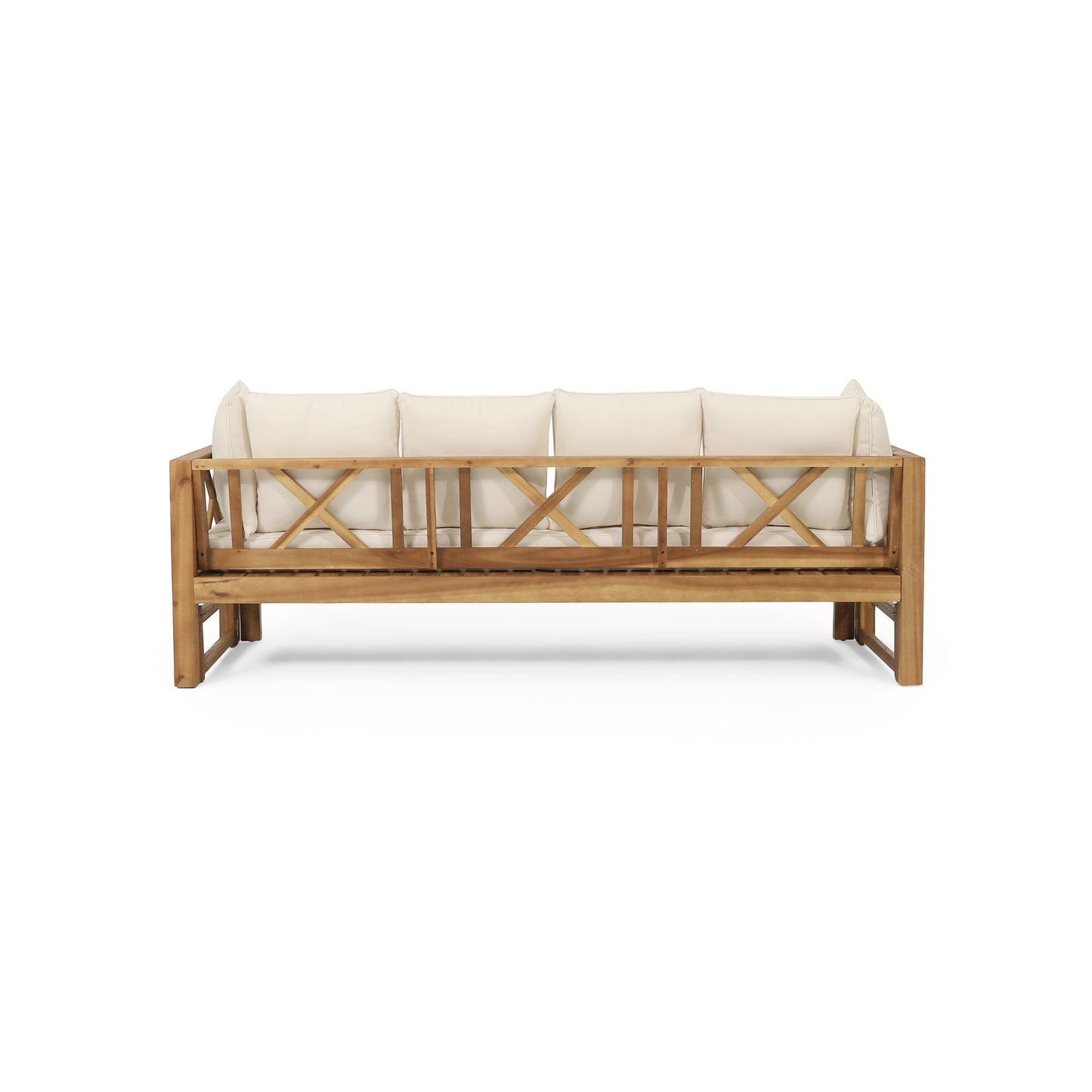 Outdoor Extendable Acacia Wood 3 Seater Sofa, Upholstered Cushion Couch, Daybed Sofa Chair, Spacious Seating Lounge Chair, Patio Daybed Sofa for Garden Yard image 11