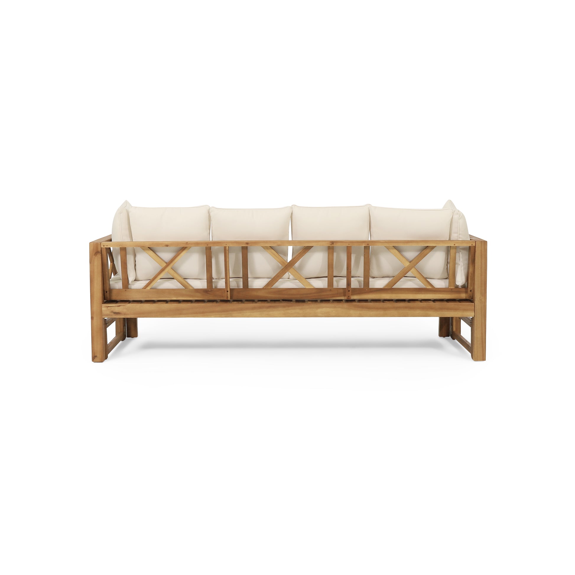 Outdoor Extendable Acacia Wood 3 Seater Sofa, Upholstered Cushion Couch, Daybed Sofa Chair, Spacious Seating Lounge Chair, Patio Daybed Sofa for Garden Yard image 11