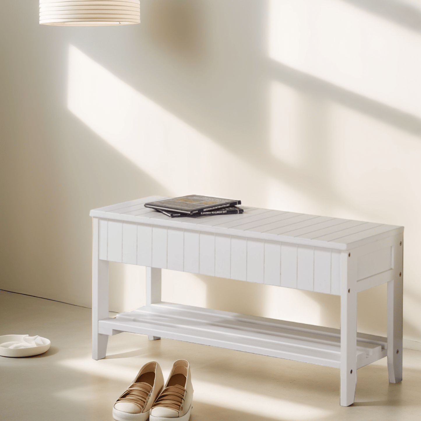 Quality Solid Wood Shoe Bench with Storage, White image 5