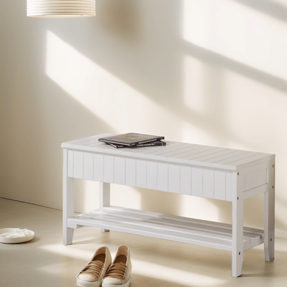 Quality Solid Wood Shoe Bench with Storage, White image 5
