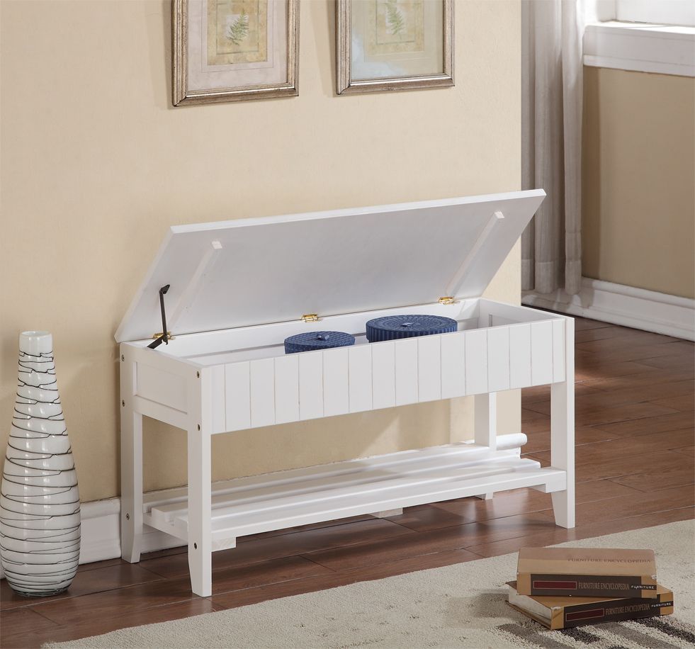 Quality Solid Wood Shoe Bench with Storage, White image 2