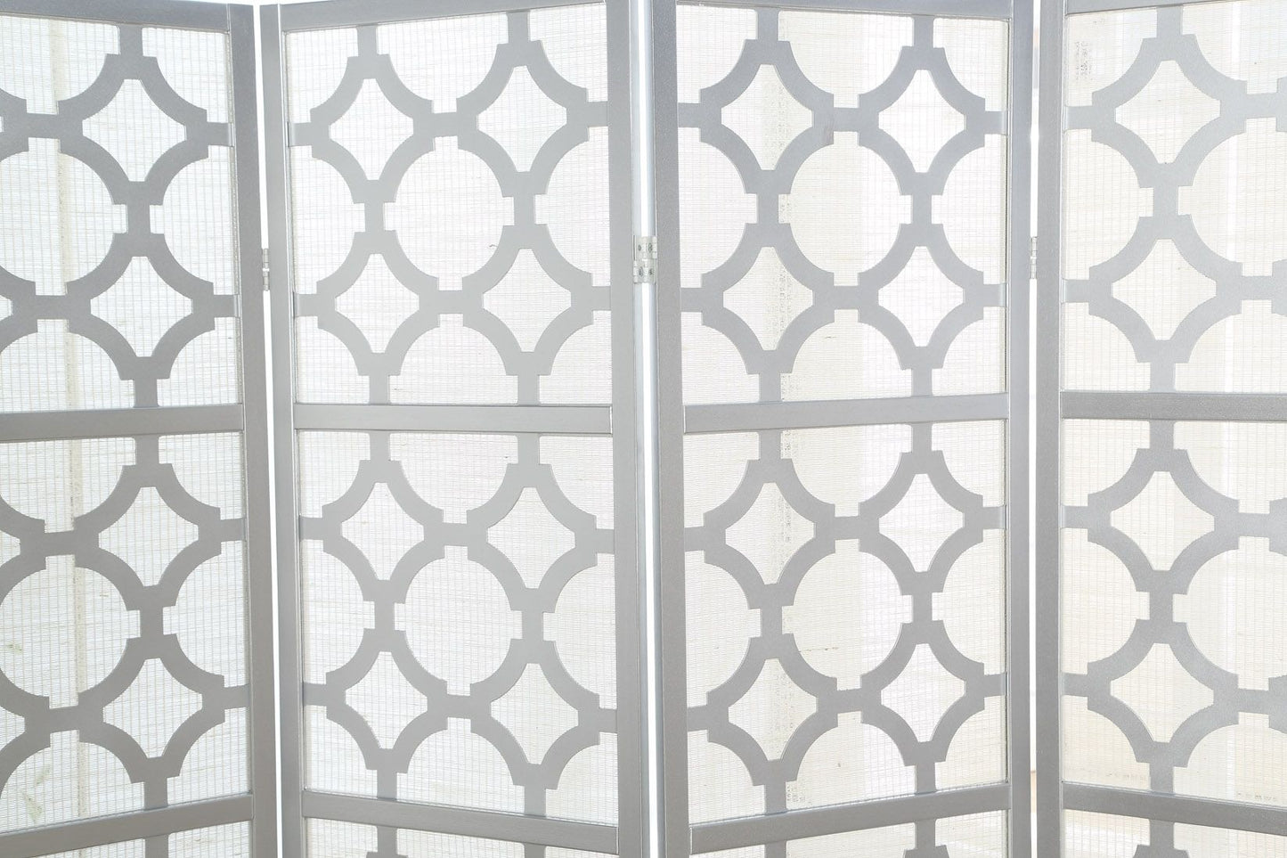 Quarterfoil infused Diamond Design 4-Panel Room Divider, Silver image 4