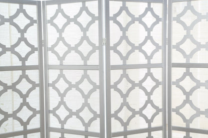 Quarterfoil infused Diamond Design 4-Panel Room Divider, Silver image 4