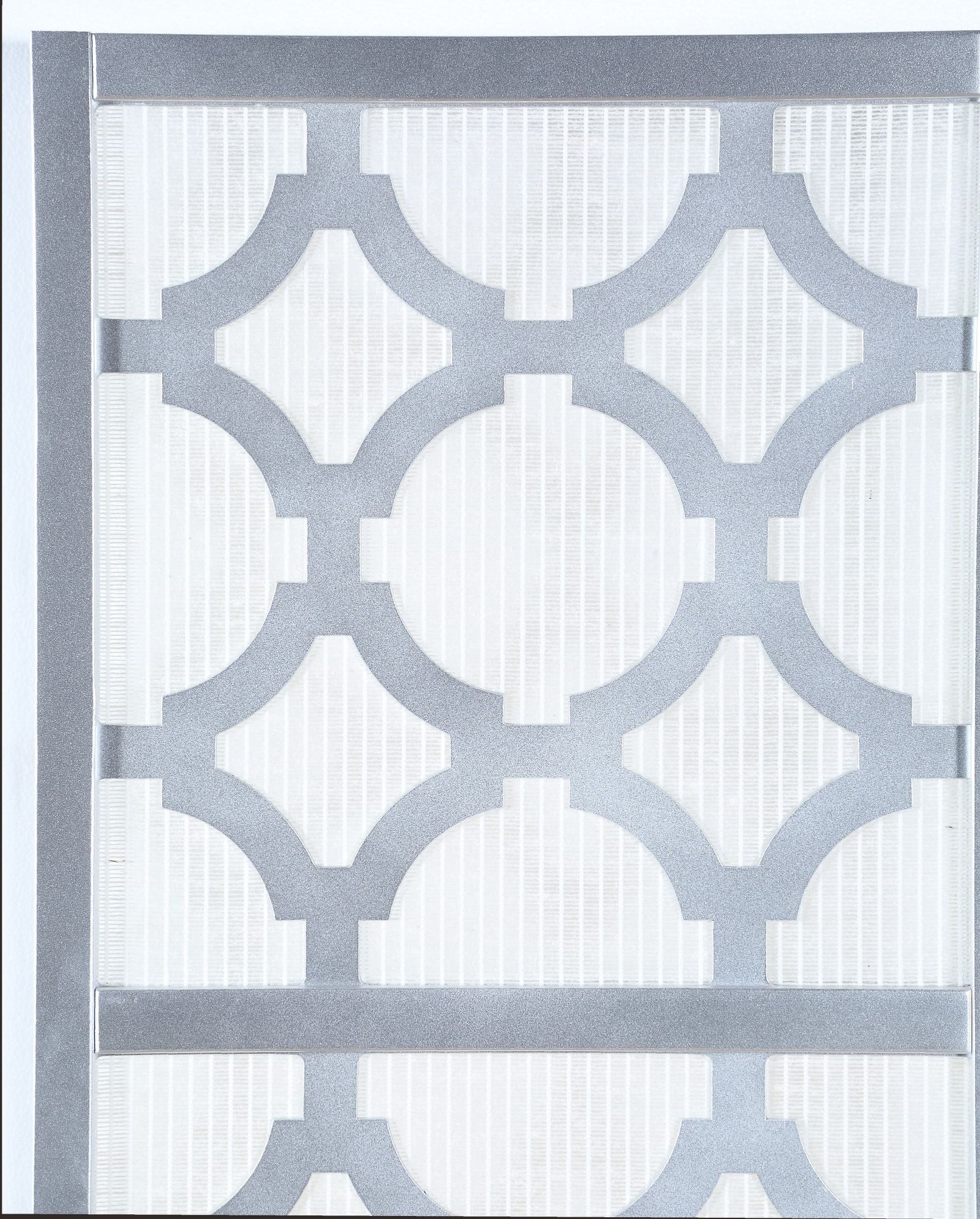 Quarterfoil infused Diamond Design 4-Panel Room Divider, Silver image 2