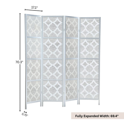 Quarterfoil infused Diamond Design 4-Panel Room Divider, Silver image 6