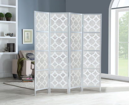 Quarterfoil infused Diamond Design 4-Panel Room Divider, Silver image 1