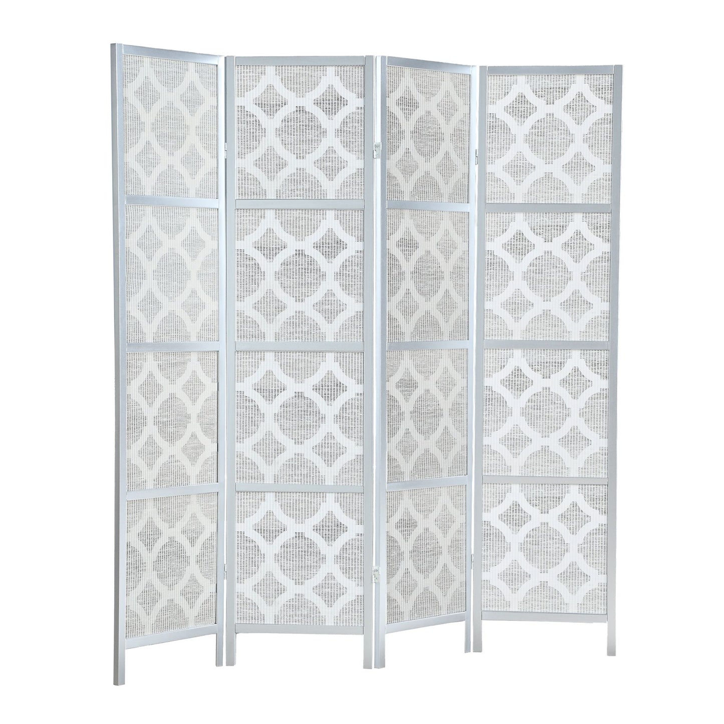 Quarterfoil infused Diamond Design 4-Panel Room Divider, Silver image 5