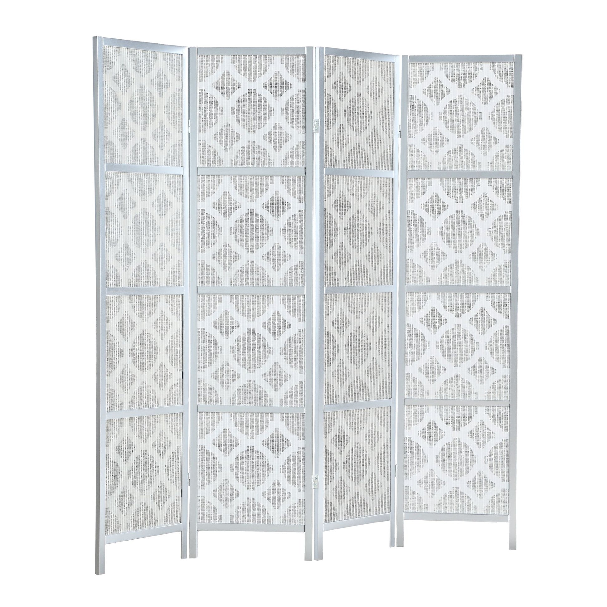 Quarterfoil infused Diamond Design 4-Panel Room Divider, Silver image 5