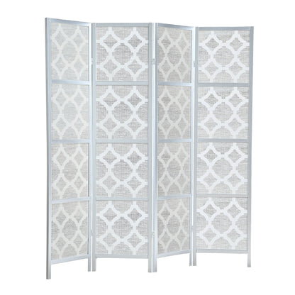 Quarterfoil infused Diamond Design 4-Panel Room Divider, Silver image 5