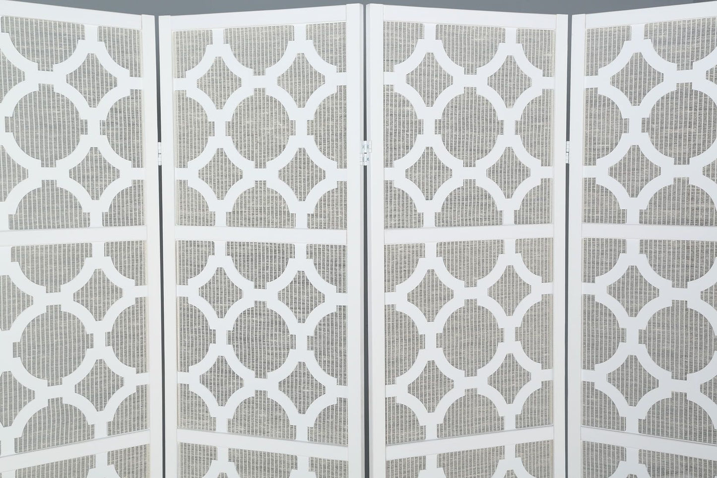 Quarterfoil infused Diamond Design 4-Panel Room Divider, White image 4