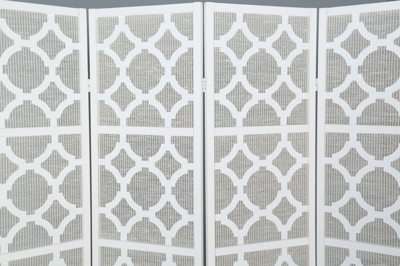 Quarterfoil infused Diamond Design 4-Panel Room Divider, White image 4