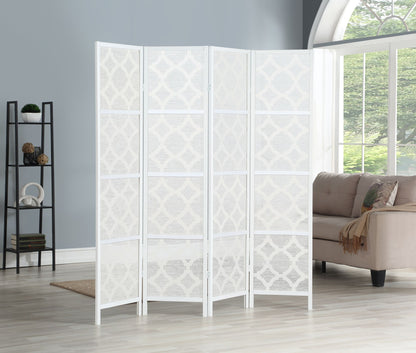 Quarterfoil infused Diamond Design 4-Panel Room Divider, White image 2