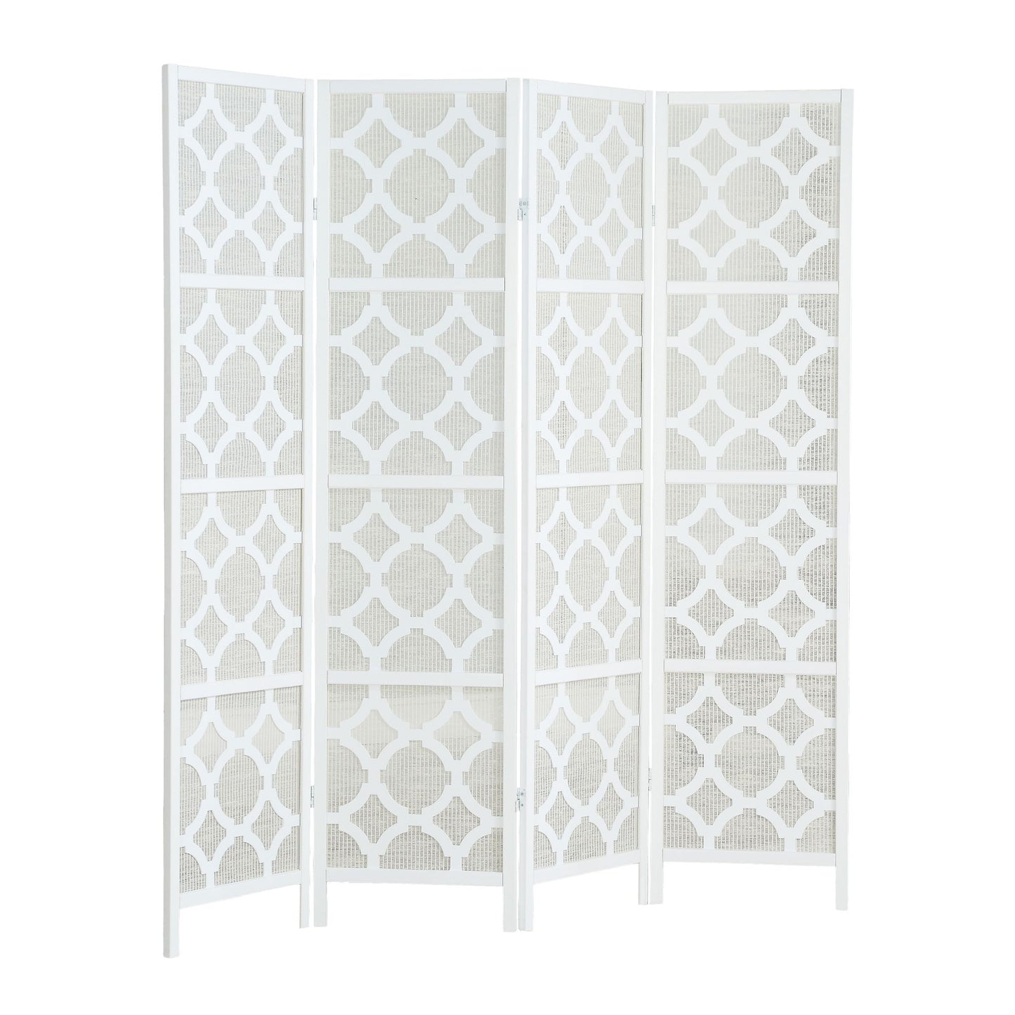 Quarterfoil infused Diamond Design 4-Panel Room Divider, White image 5