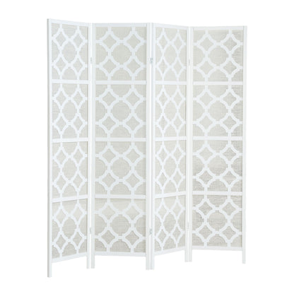 Quarterfoil infused Diamond Design 4-Panel Room Divider, White image 5