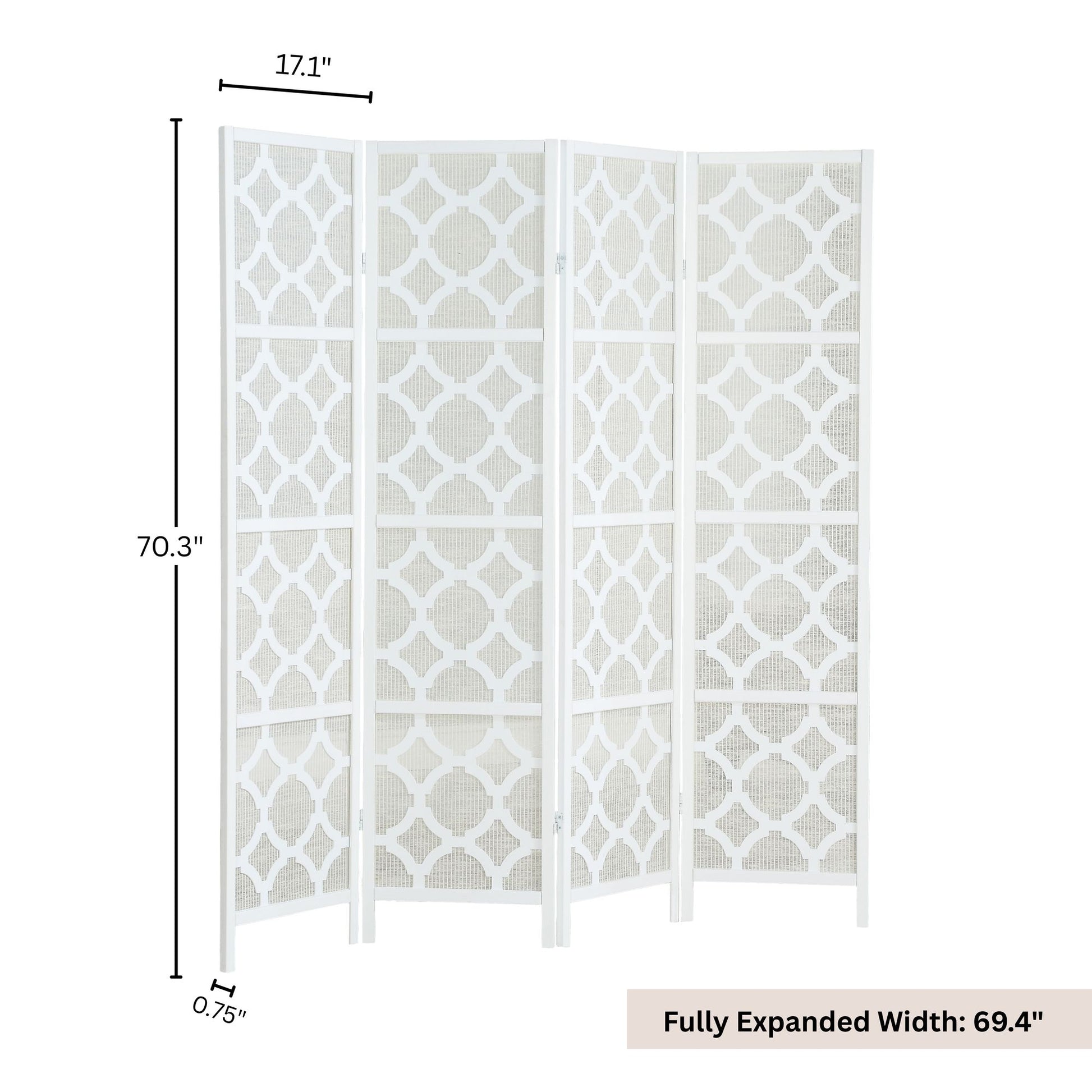 Quarterfoil infused Diamond Design 4-Panel Room Divider, White image 6