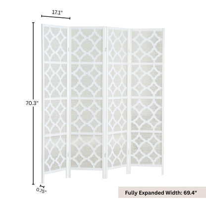 Quarterfoil infused Diamond Design 4-Panel Room Divider, White image 6