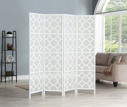 Quarterfoil infused Diamond Design 4-Panel Room Divider, White image 1