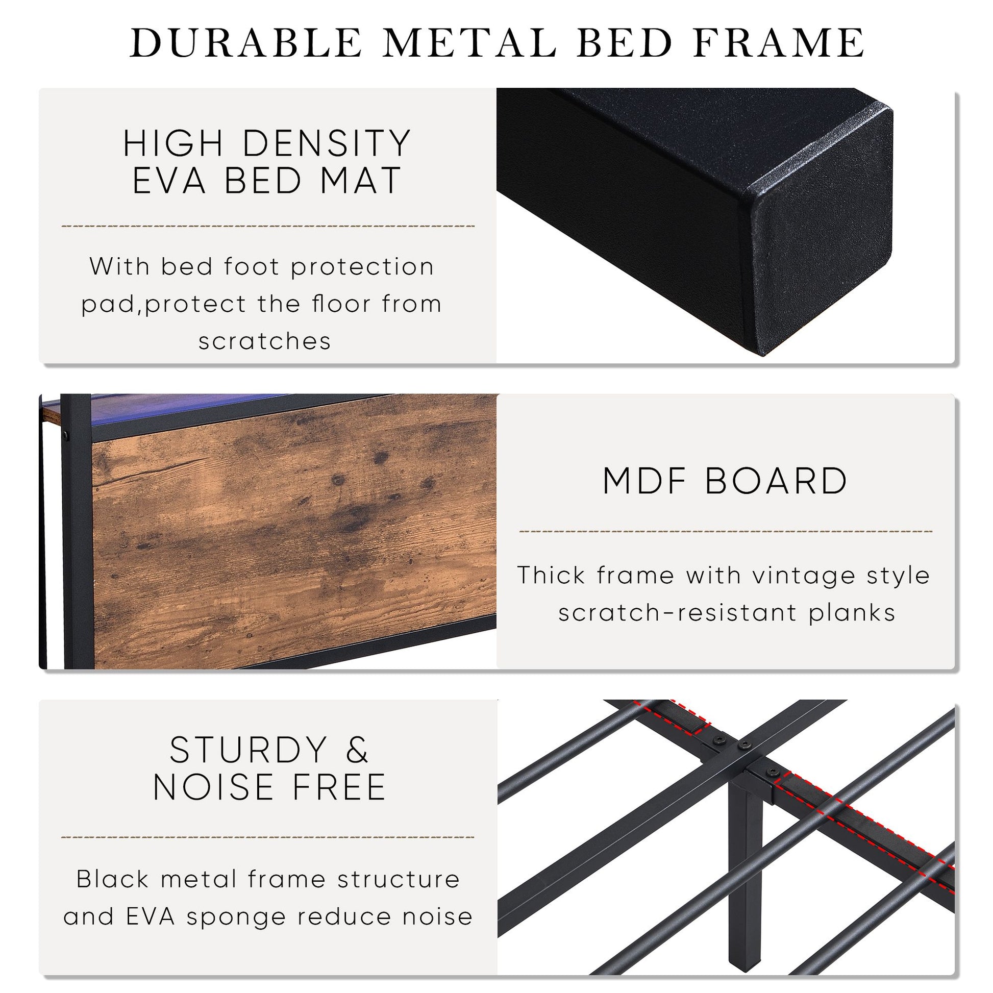 Queen Size Bed Frame with Storage Headboard and 2 Drawers, LED Lights Bed with Charging Station, Metal Platform Bed No N image 7
