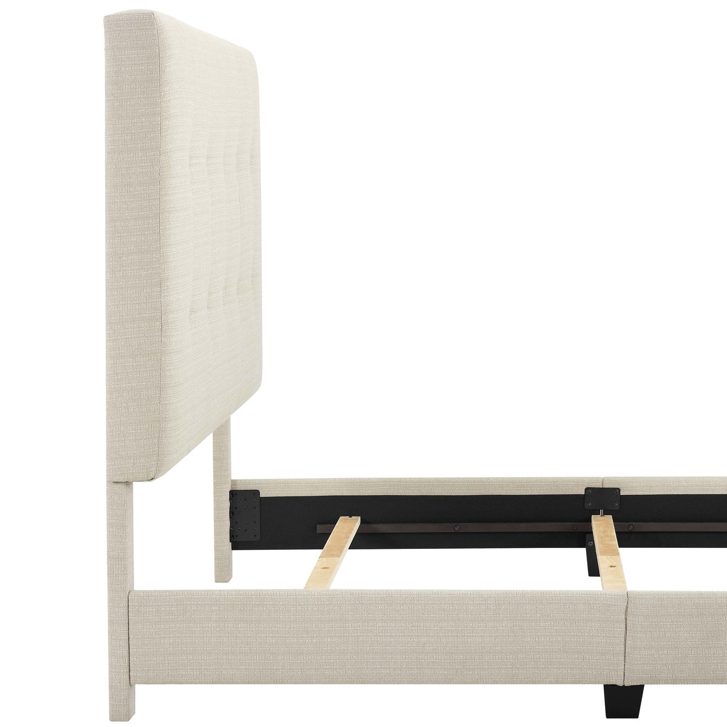Queen Size Beige Tufted Upholstered Platform Bed image 9