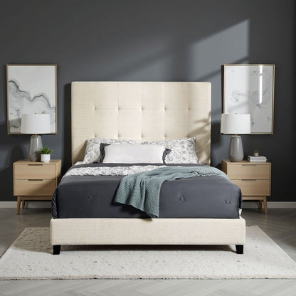 Queen Size Beige Tufted Upholstered Platform Bed image 1
