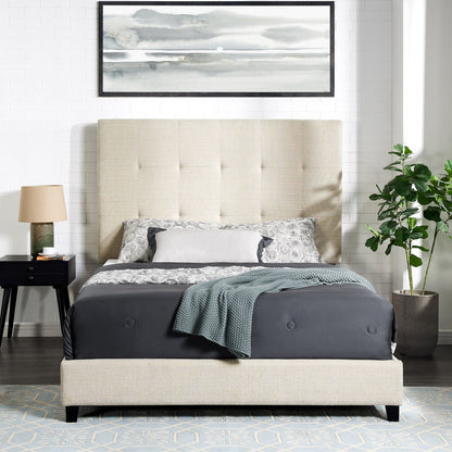 Queen Size Beige Tufted Upholstered Platform Bed image 3
