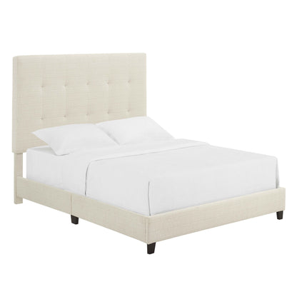 Queen Size Beige Tufted Upholstered Platform Bed image 6
