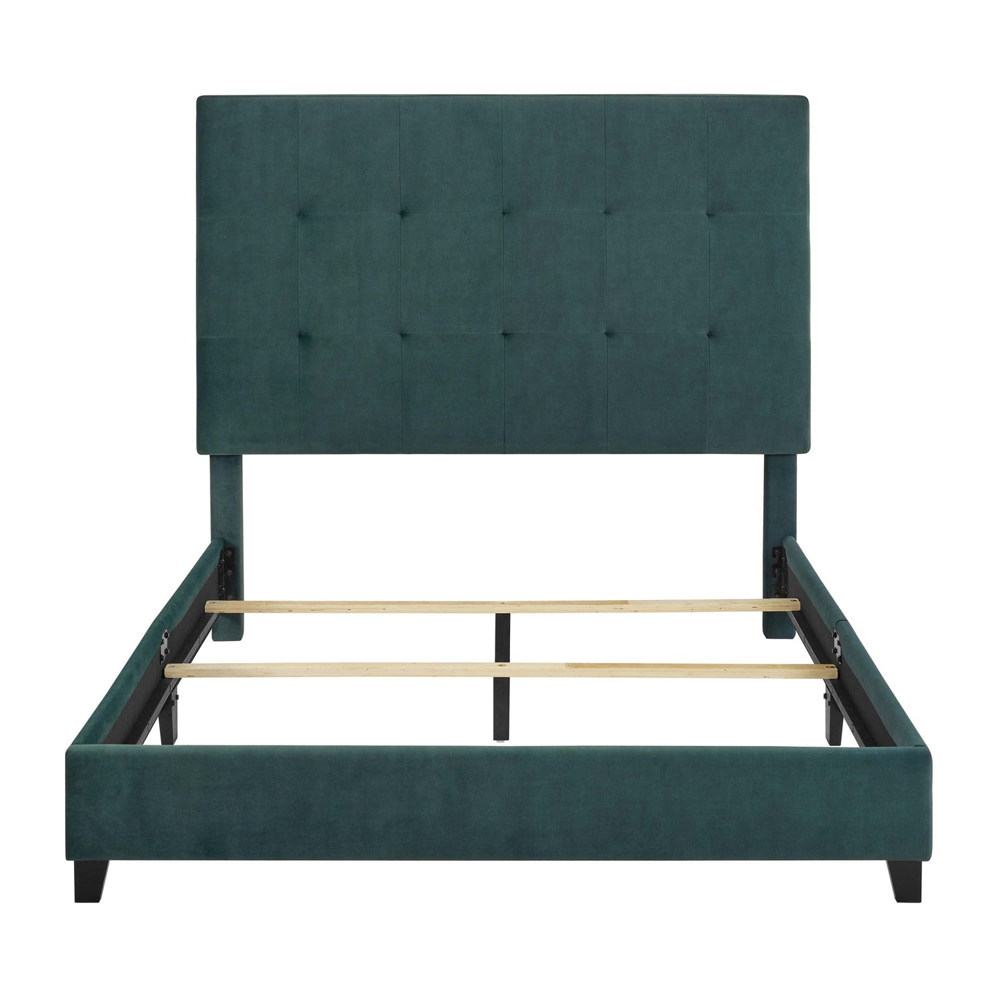 Queen Size Green Velvet Tufted Upholstered Platform Bed image 7