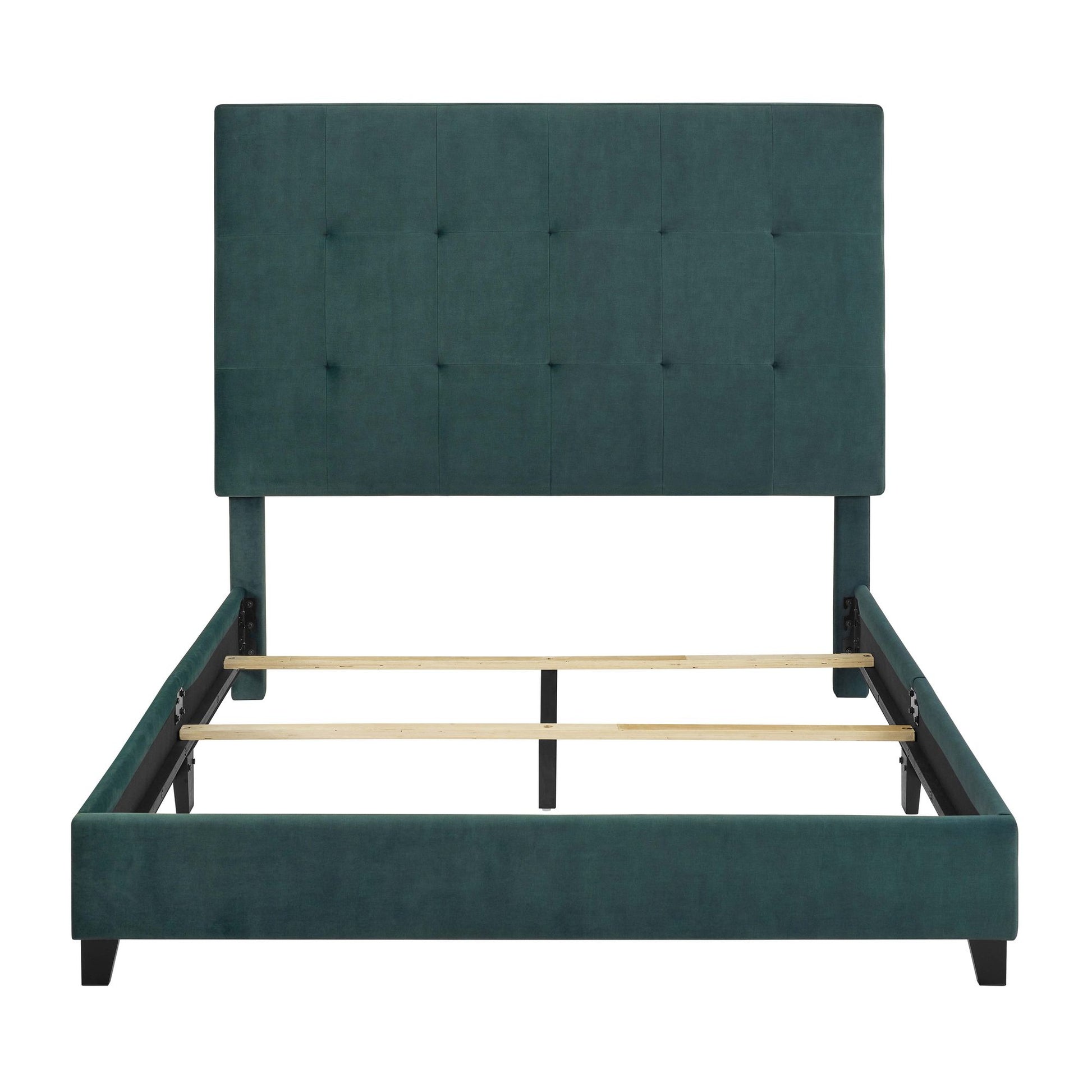 Queen Size Green Velvet Tufted Upholstered Platform Bed image 7