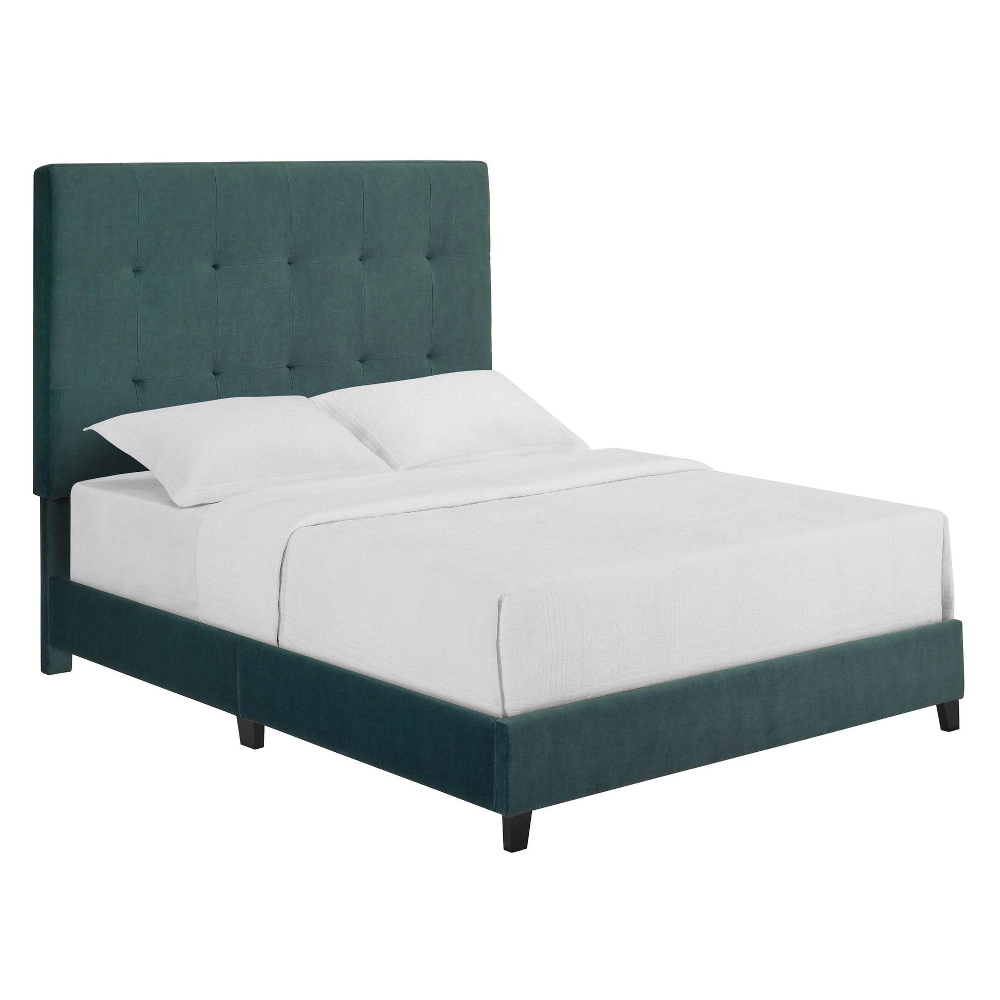 Queen Size Green Velvet Tufted Upholstered Platform Bed image 6