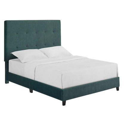 Queen Size Green Velvet Tufted Upholstered Platform Bed image 6