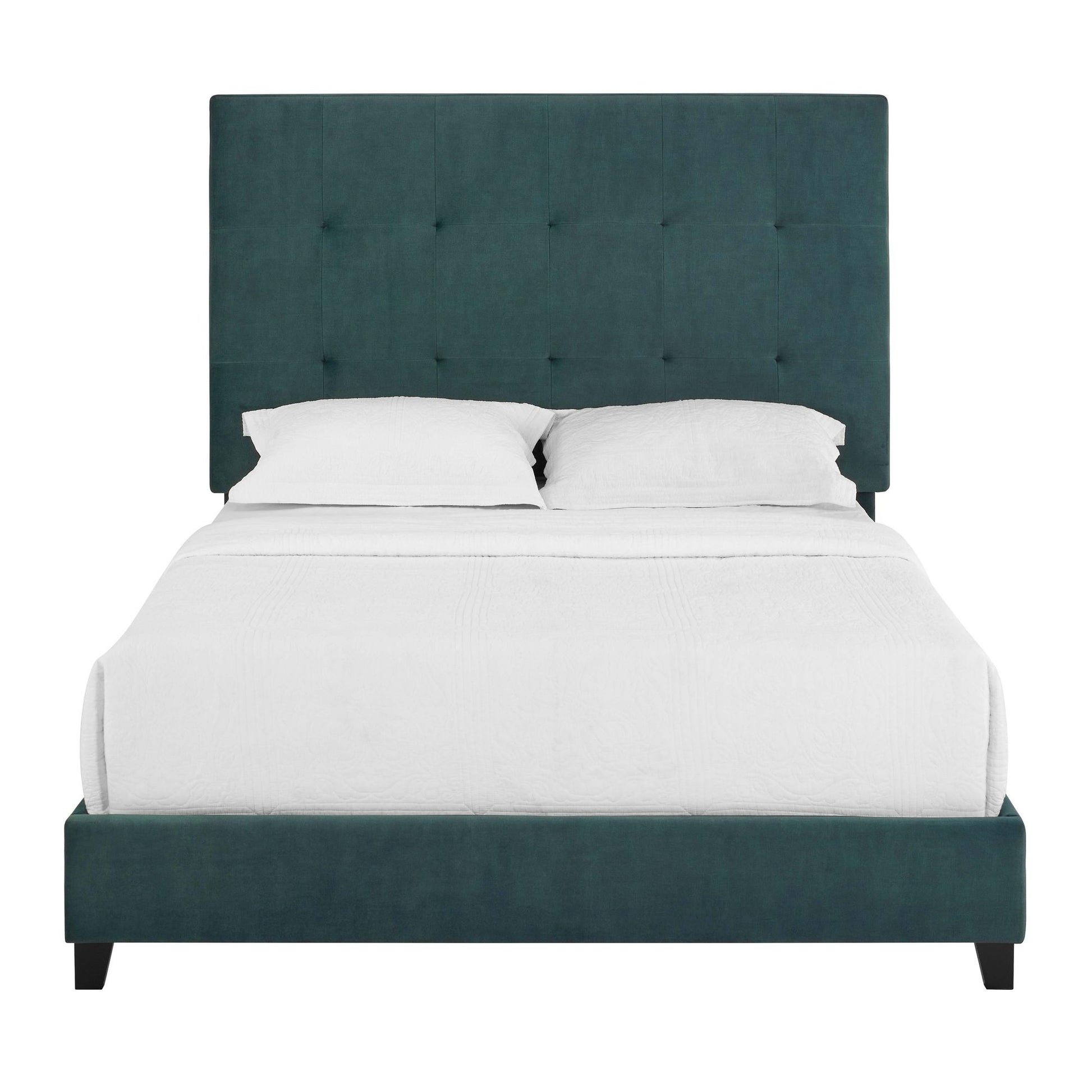 Queen Size Green Velvet Tufted Upholstered Platform Bed image 5