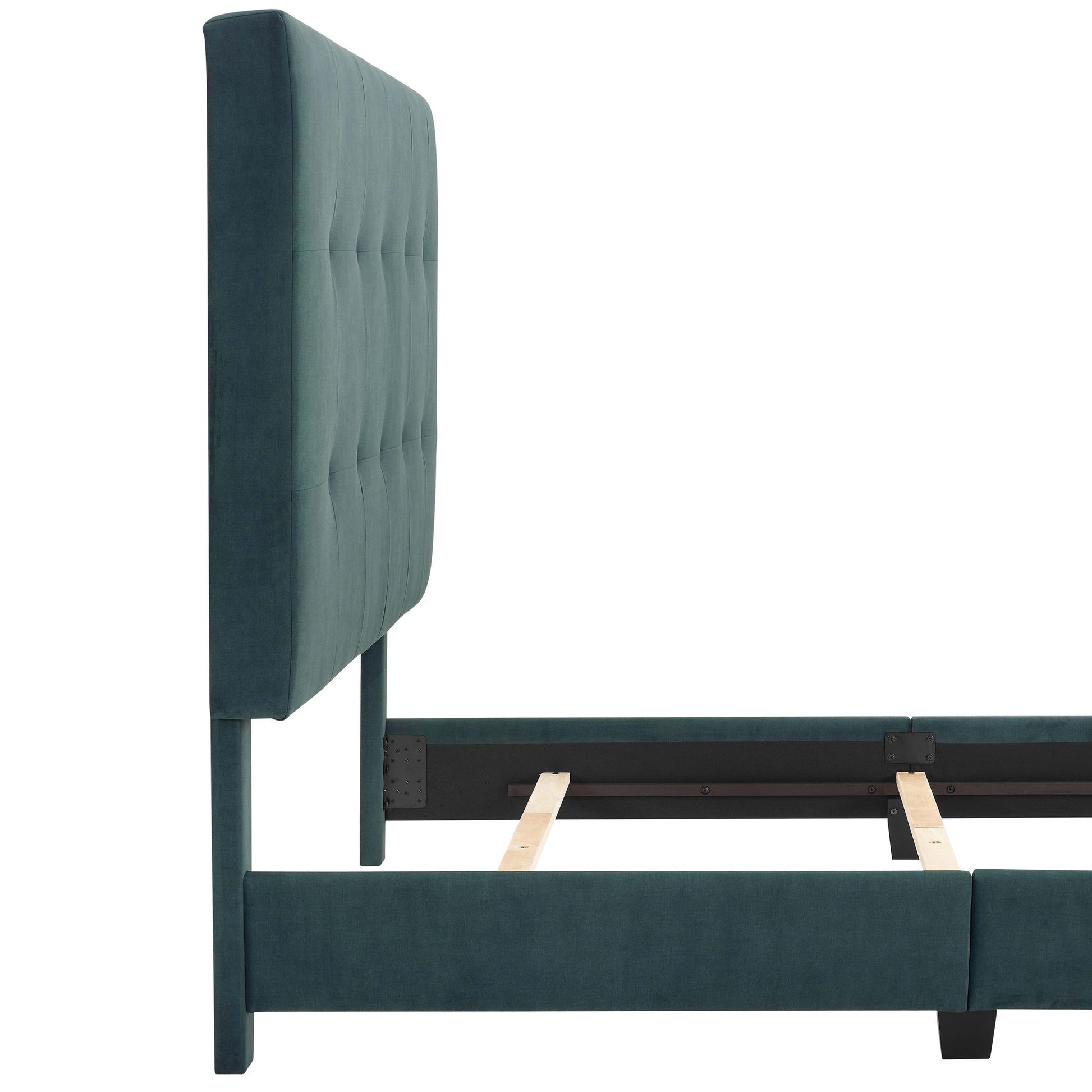 Queen Size Green Velvet Tufted Upholstered Platform Bed image 9