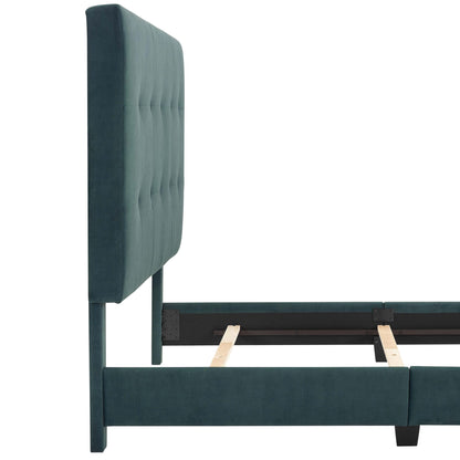 Queen Size Green Velvet Tufted Upholstered Platform Bed image 9