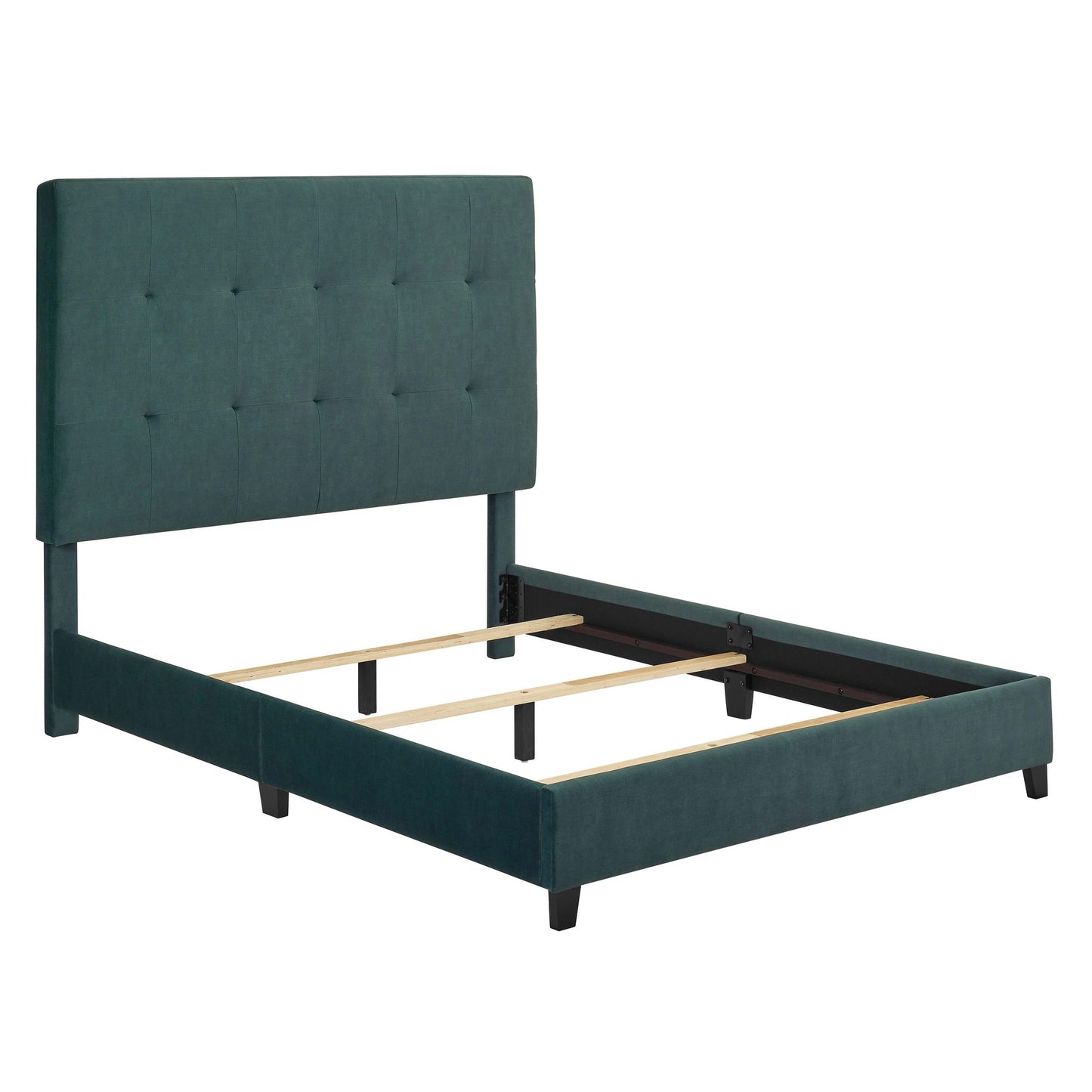Queen Size Green Velvet Tufted Upholstered Platform Bed image 8