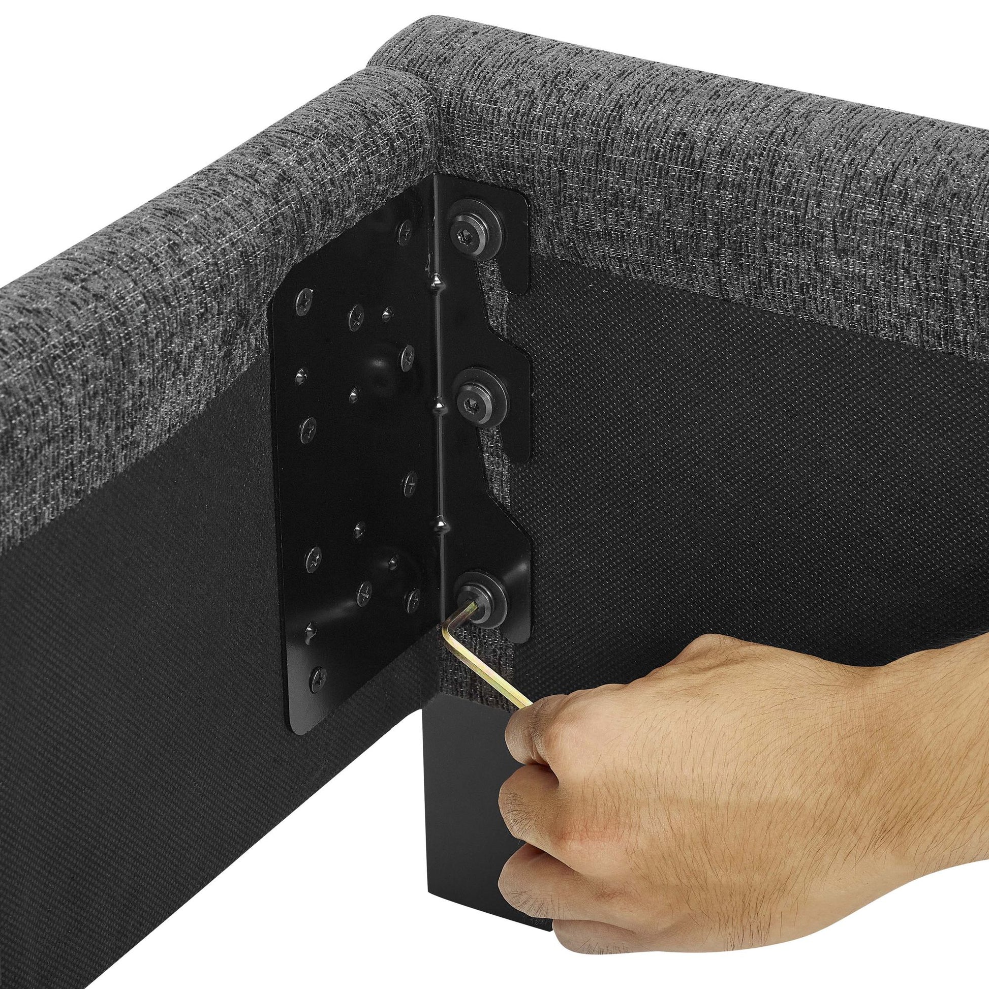 Queen Size Grey Squares Upholstered Platform Bed image 14