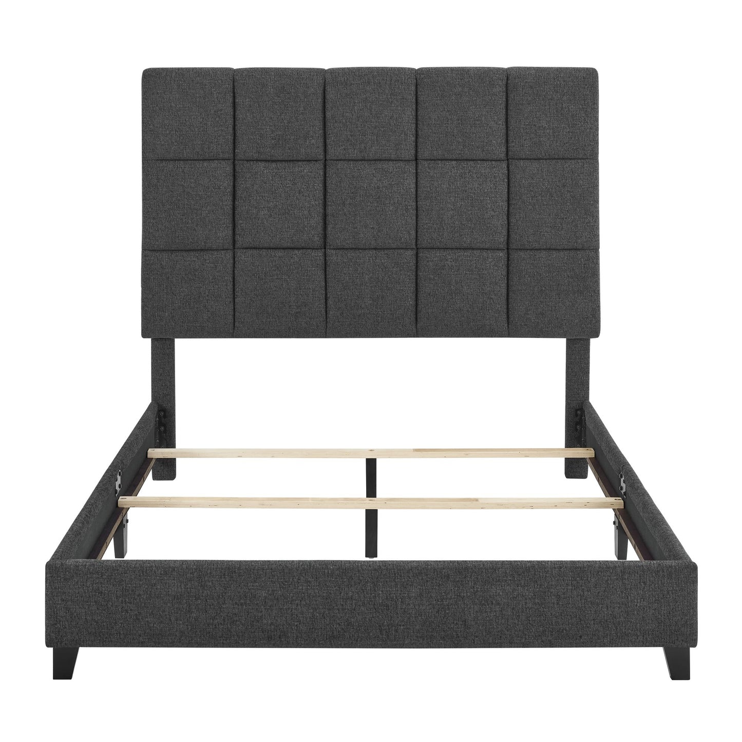 Queen Size Grey Squares Upholstered Platform Bed image 7