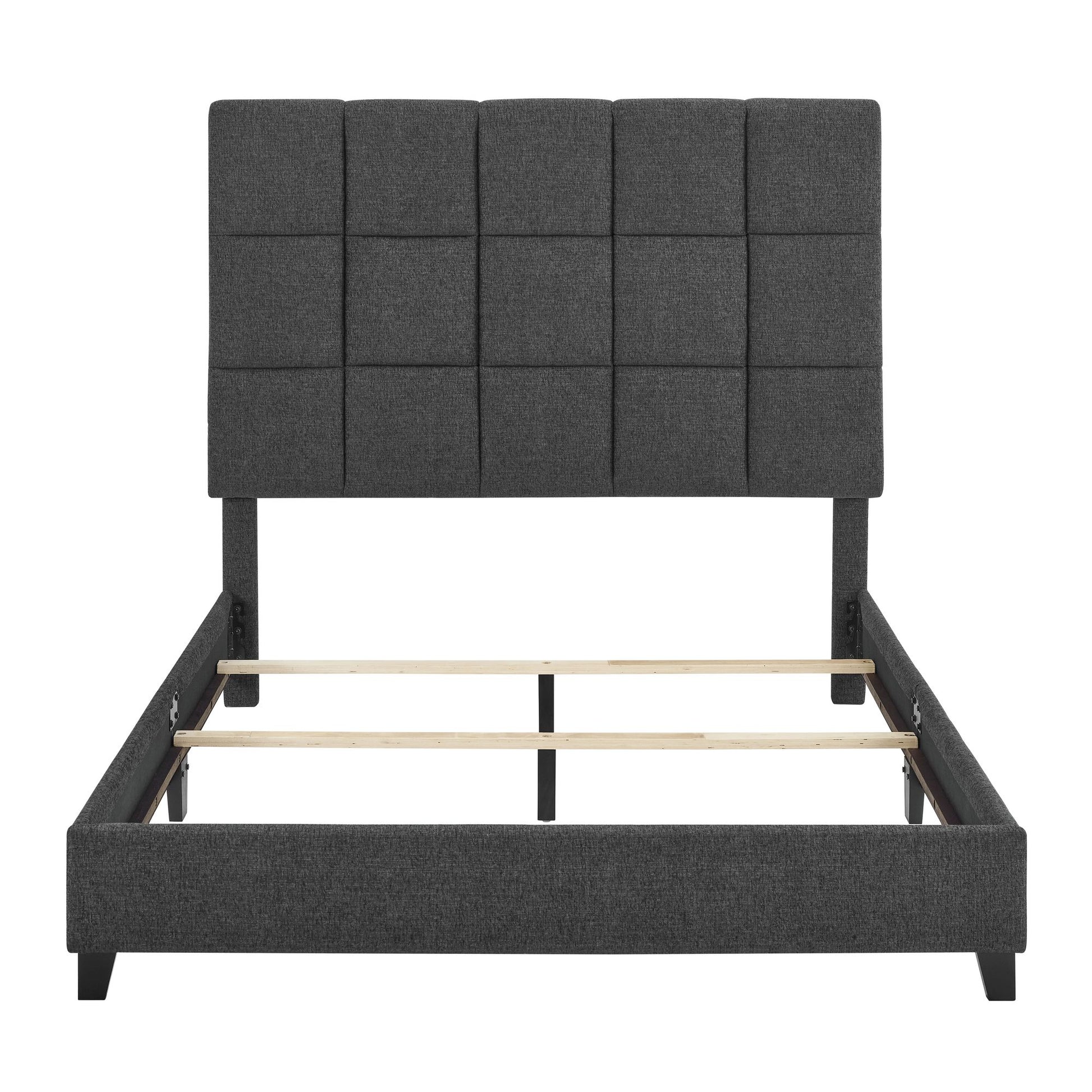 Queen Size Grey Squares Upholstered Platform Bed image 7
