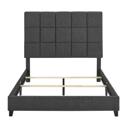 Queen Size Grey Squares Upholstered Platform Bed image 7