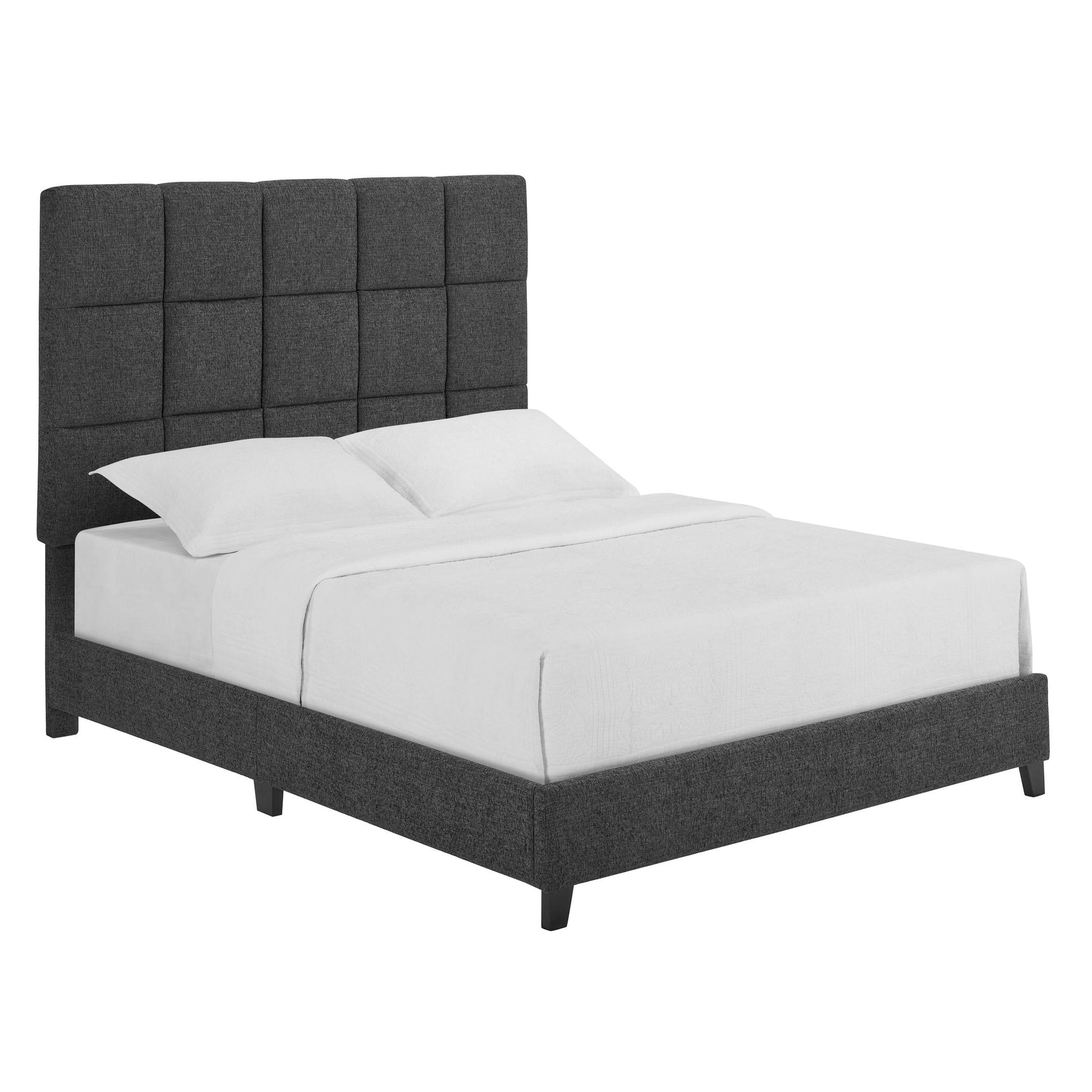 Queen Size Grey Squares Upholstered Platform Bed image 6