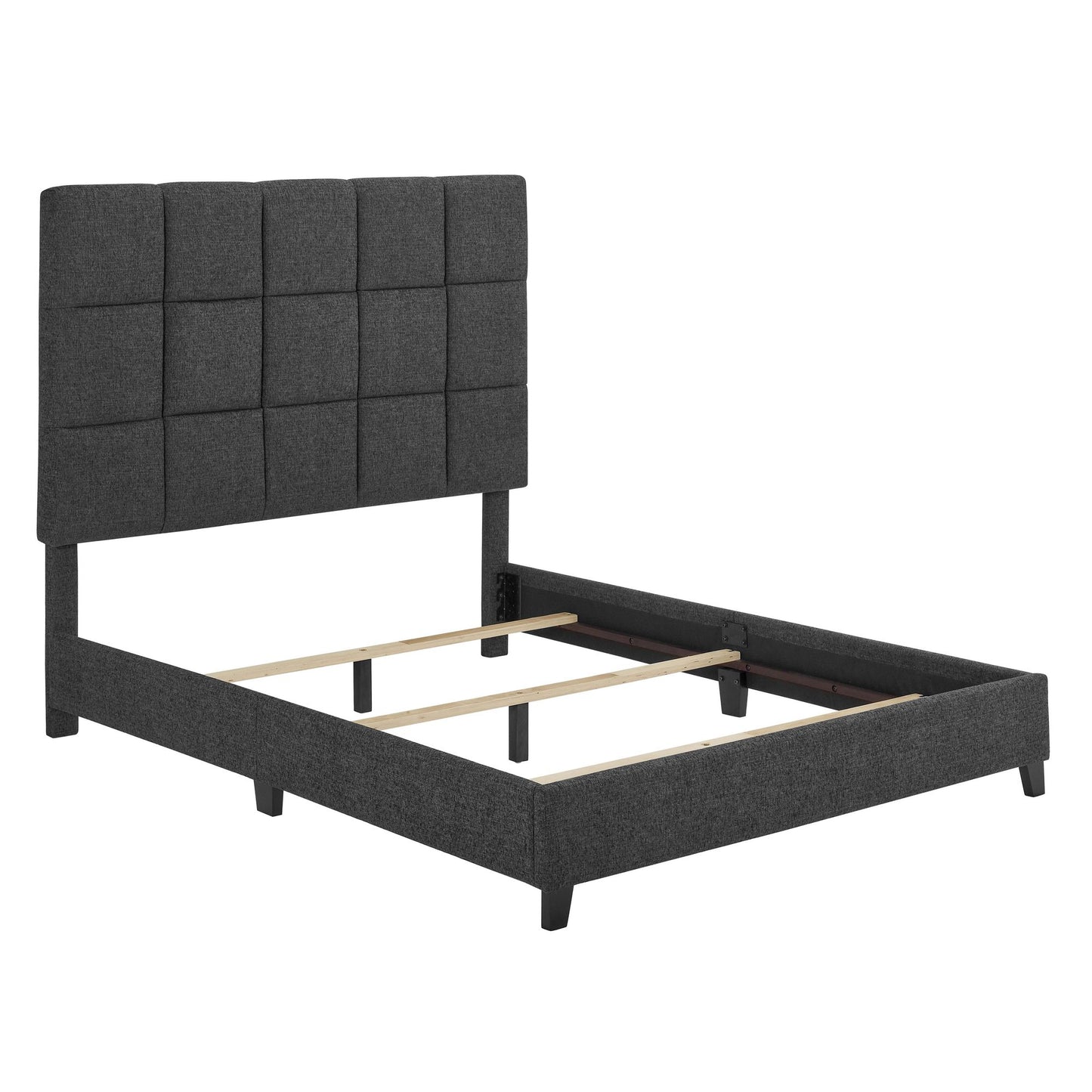 Queen Size Grey Squares Upholstered Platform Bed image 8