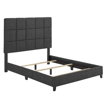 Queen Size Grey Squares Upholstered Platform Bed image 8