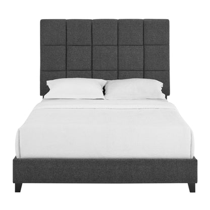 Queen Size Grey Squares Upholstered Platform Bed image 5