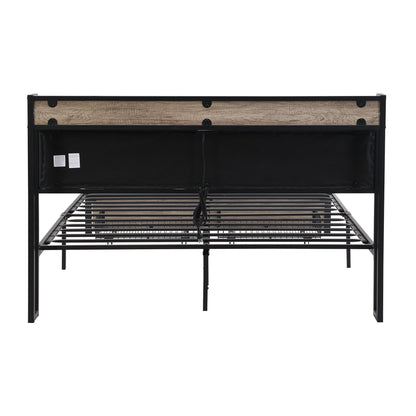 Queen Size Metal Platform Bed Frame with upholstery storage function Headboard and USB LINER and Footboard with drawers  image 7