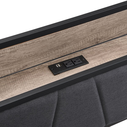 Queen Size Metal Platform Bed Frame with upholstery storage function Headboard and USB LINER and Footboard with drawers  image 9