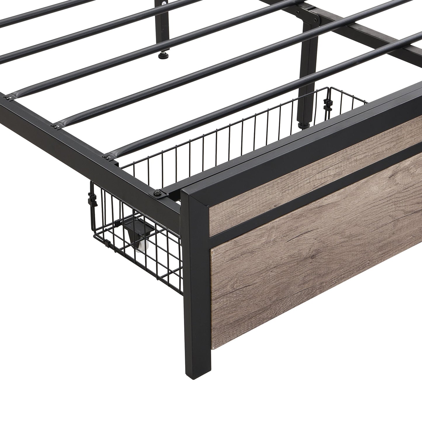 Queen Size Metal Platform Bed Frame with upholstery storage function Headboard and USB LINER and Footboard with drawers  image 10