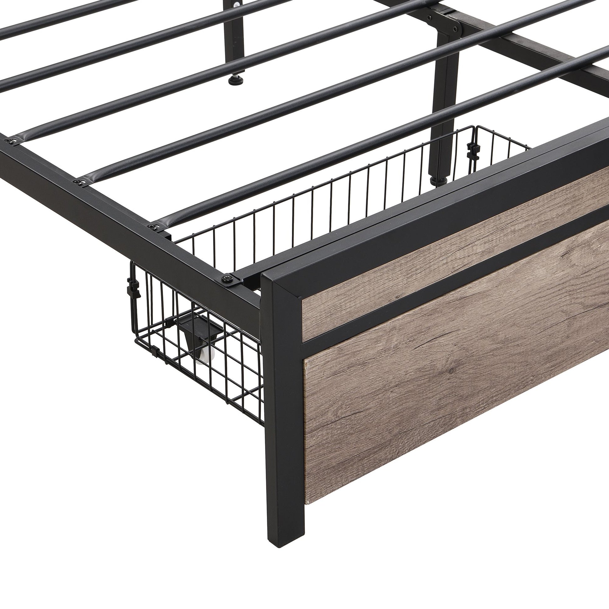 Queen Size Metal Platform Bed Frame with upholstery storage function Headboard and USB LINER and Footboard with drawers  image 10