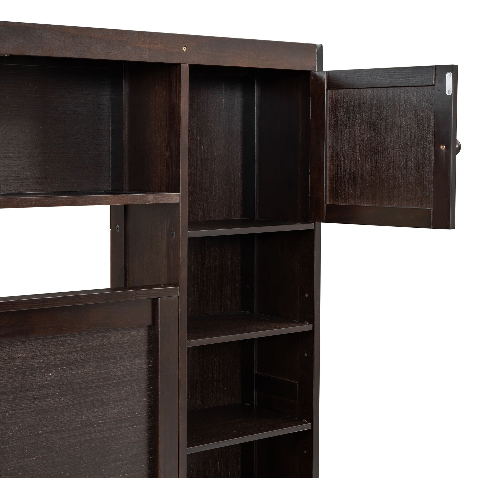 Queen Size Wooden Bed With All-in-One Cabinet, Shelf and Sockets,Twin XL Trundle,Espresso image 14