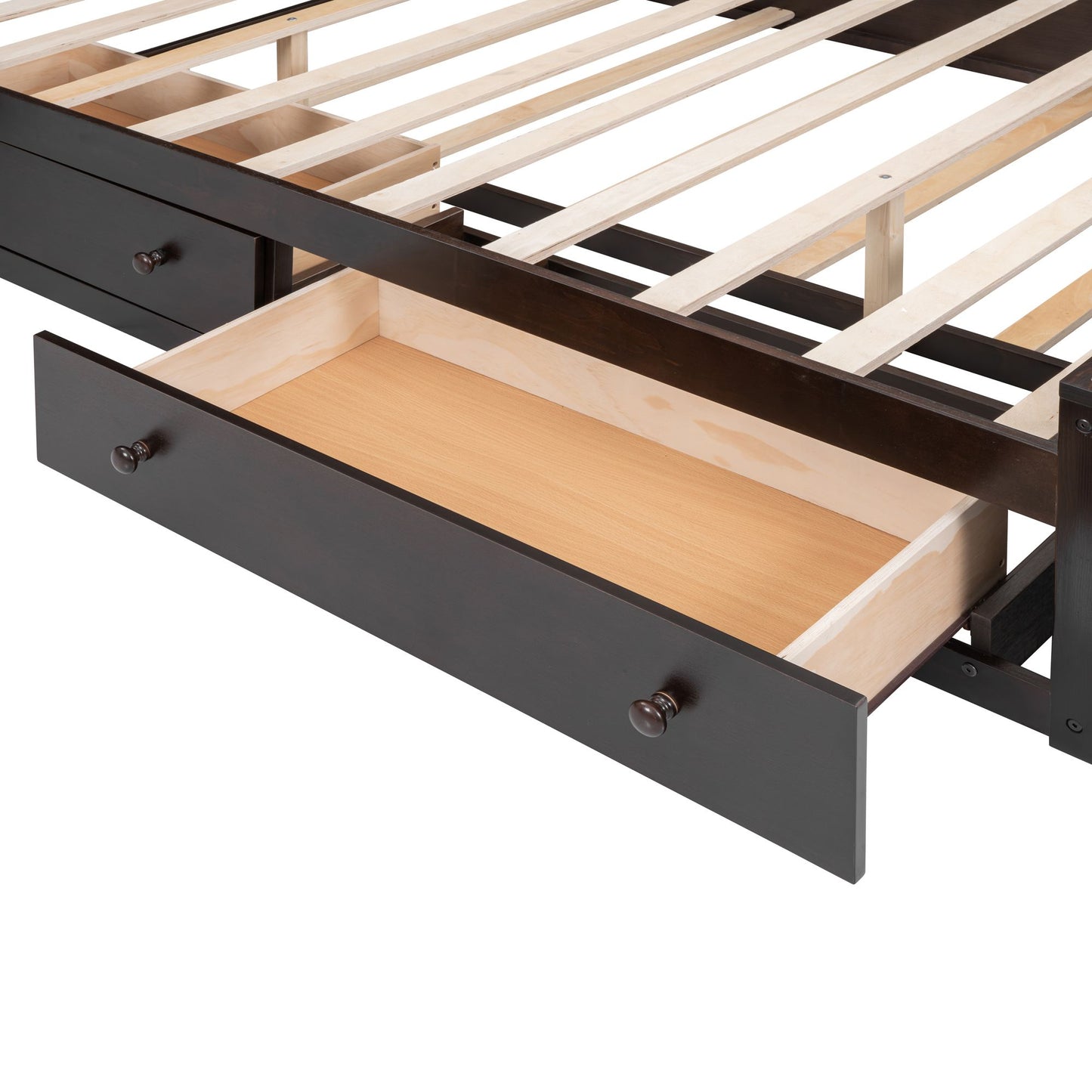Queen Size Wooden Bed With All-in-One Cabinet, Shelf and Sockets,Twin XL Trundle,Espresso image 3