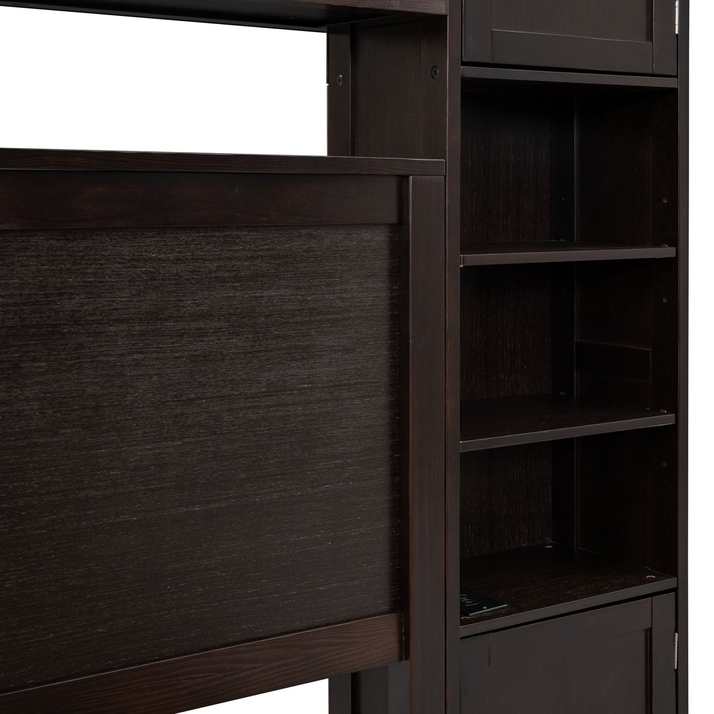 Queen Size Wooden Bed With All-in-One Cabinet, Shelf and Sockets,Twin XL Trundle,Espresso image 13